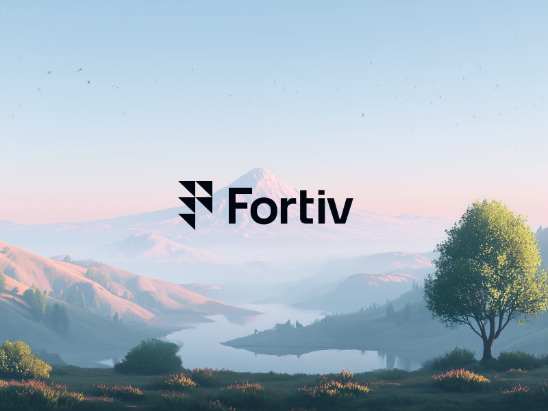 Fortiv brand landscape — serene valley with logo