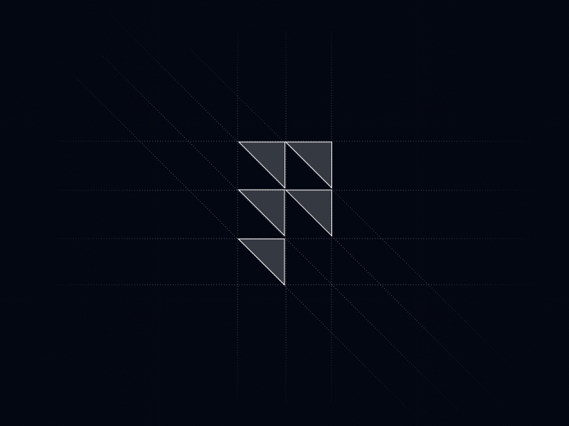 Logo mark construction grid showing precise geometric alignment